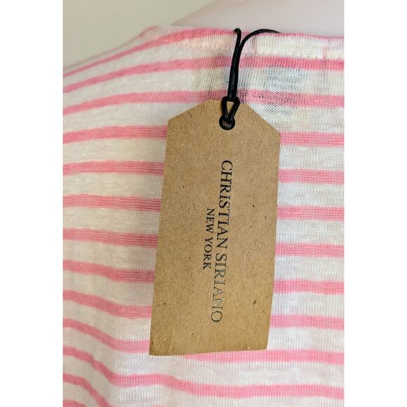 New Christian Siriano Linen Top Medium Pink White Striped High Low Cap Sleeve - Picture 7 of 9
